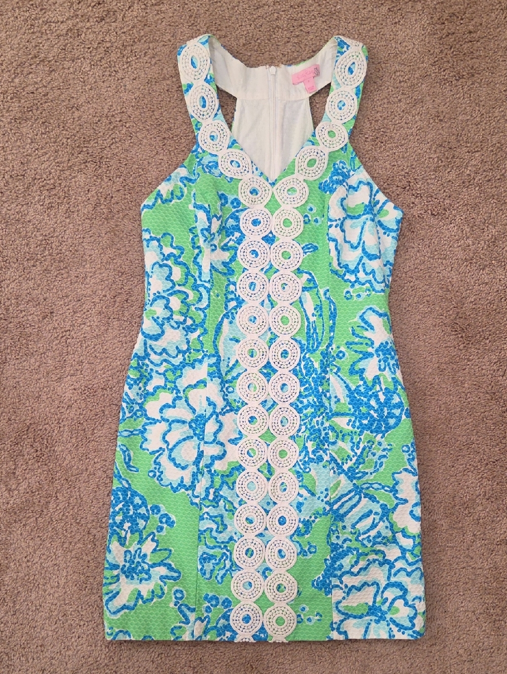 Lilly Pulitzer Trudy Shift Dress 4 Go Go Green Northeast Hahbah Pique Lace Trim